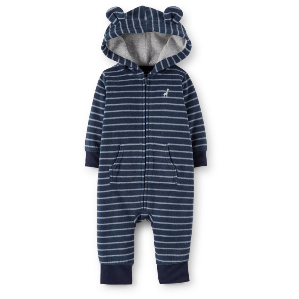 Carter’s 24 Months Baby Boy Fleece Hooded Jumpsuit Coveralls Blue Romper